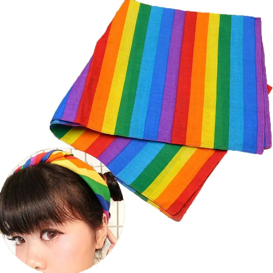 Dekorácie vlasov štvorcový šál Športový šatk so šatím potu-absorbent Bandanas Rainbow Colored DIY Hair Band Headar Headar Turban Turban