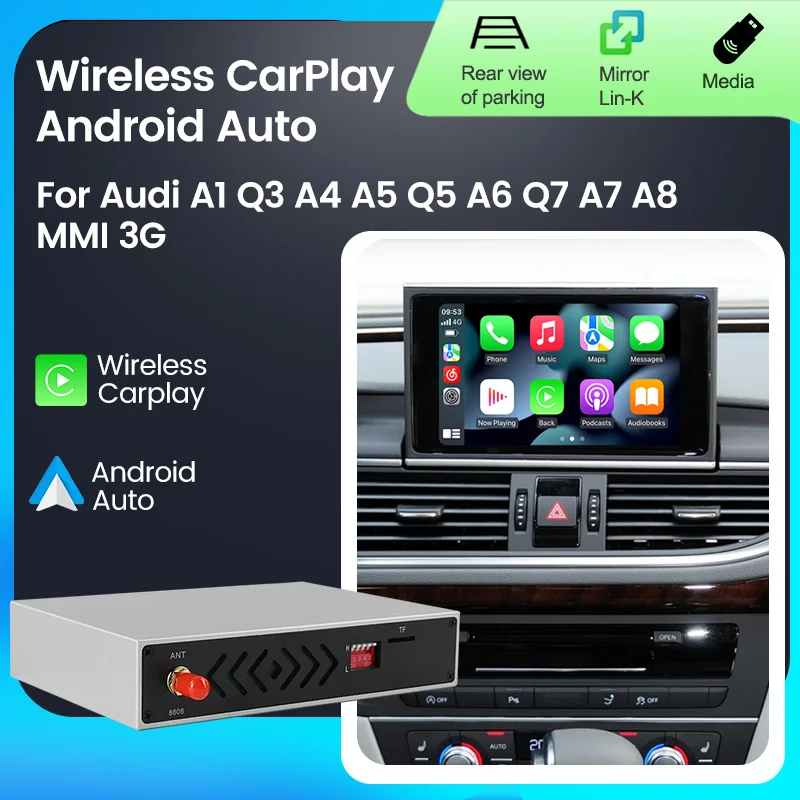Dekódovanie bezdrôtového CarPlay Car Decoding Box pre Audi A1 Q3 A4 A5 Q5 A6 Q7 A7 A7 A8 MMI 3G Android Auto Adapter Mirror Link Link Navigácia AirPlay