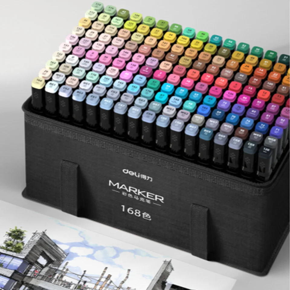 Deli 30/80/168 Colors Professional Sketch Marker Pen Dvojitá hlava Art Ole Mainker Set Sladka Sladka maľba pero kreslenie Art Supply