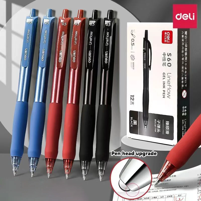 Deli Press Gel Pen Red Blue Black Carbon Quick Suring skúška kancelária Kefa Otázka Podpis Pen Office Štúdia Stavera v kancelárskych potrieb