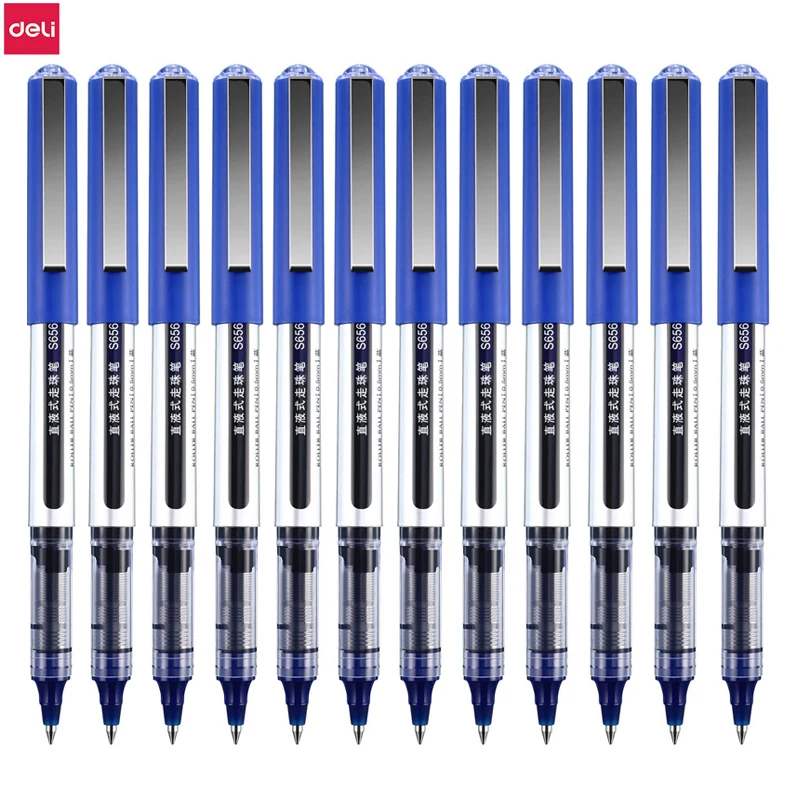 Deli Rollerball perá, 12 balení modro/ čierna tekutina Gallpoint Gelpoint Gel Pres, 0,5 mm jemné špičky valcovacieho loptičky na písanie kresby