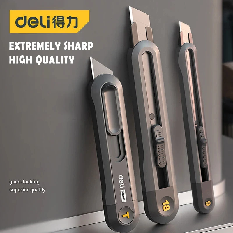 Deli Utility Nôž SK2 Blade Vysokokvalitné tlačidlá Nástrojov Self-Locking Paper Cutting Utility Nôž na kancelárske nábytok
