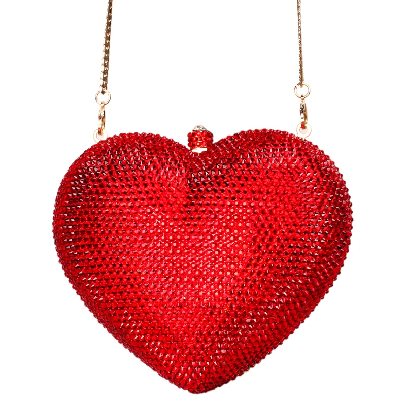 Deluxe Crystal Clutch Tašky červené srdce spojka večerná taška Coeur luxusné kryštálové tašky Žena svadobné tašky kabelka Pochette sc010