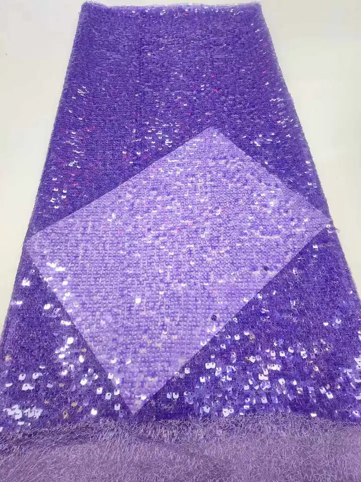 Deluxe Edition Africa Lace Fabric 2025 Najnovšia fialová India sari látka Vysoko kvalitná Tulle 3D flitrová čipka svadobné šaty