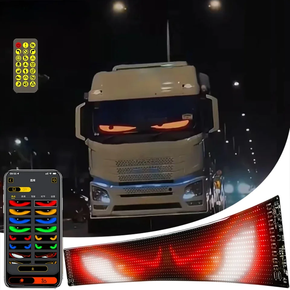Demon Eyes Car LED logo Aplikácia LED matica Pixel Panel Night Light DIY Programovateľná flexibilná LED displej LED DIZ pre doplnky kamiónu automobilov