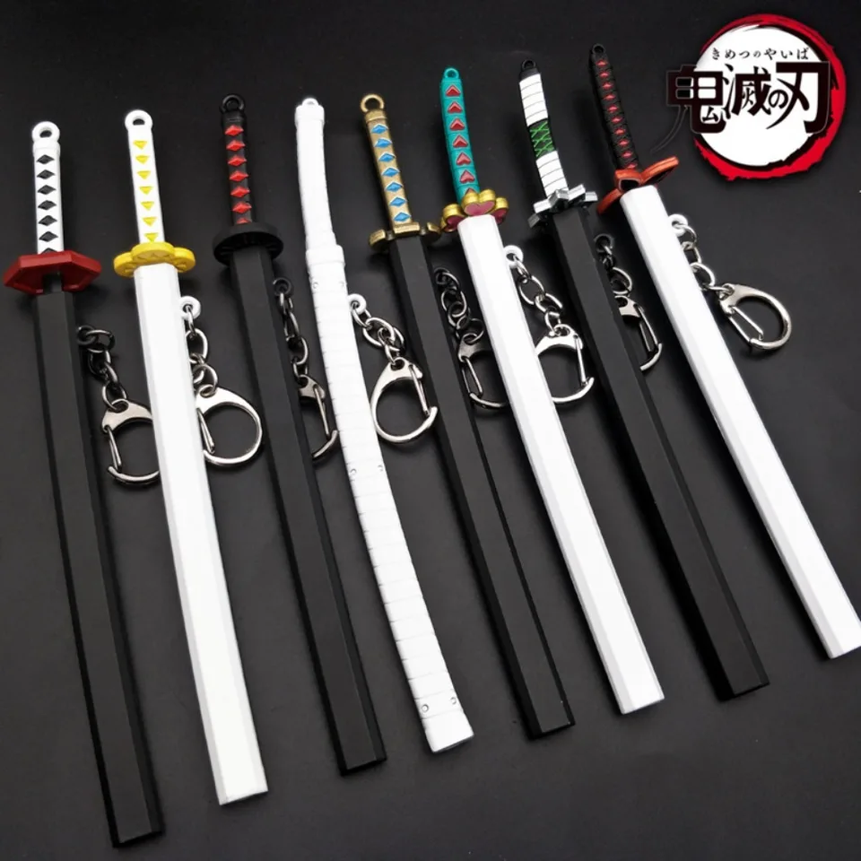 Demon Slayer Tsuyuri Kanao Kanroji Mitsuri Rengoku Kyoujurou Kamado Tanjirou Agatsuma Zenitsu Model zbraní kovový kovový nôž Keychain Nôž