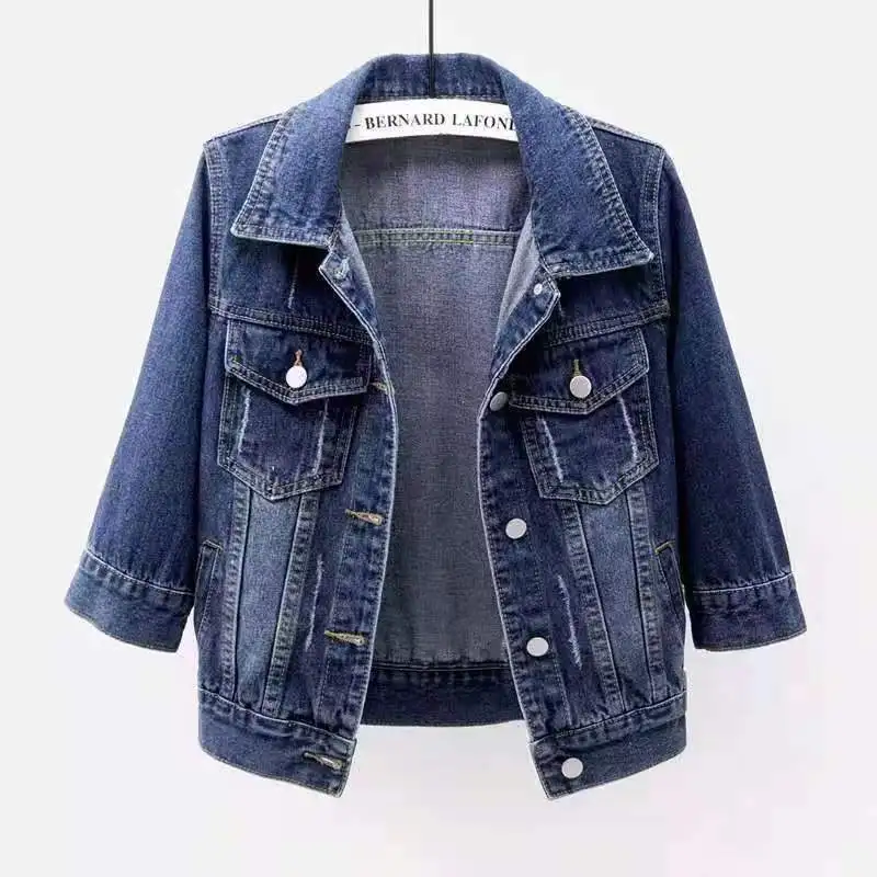 Denim bunda Ženy 2023 Tri štvrtiny rukávy Jean bunda Žena Pohodlný džínsový kabát Chaqueta vaquera Mujer Veste Jeans femme
