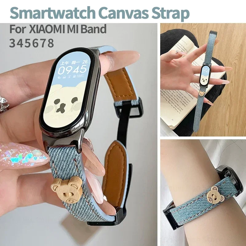 Denim Canvas Strap pre Xiaomi Mi Band 8 7 Sport Bracelet pre Miband 7 6 5 4 3 Džínsy Magnetické inteligentné výmenné príslušenstvo