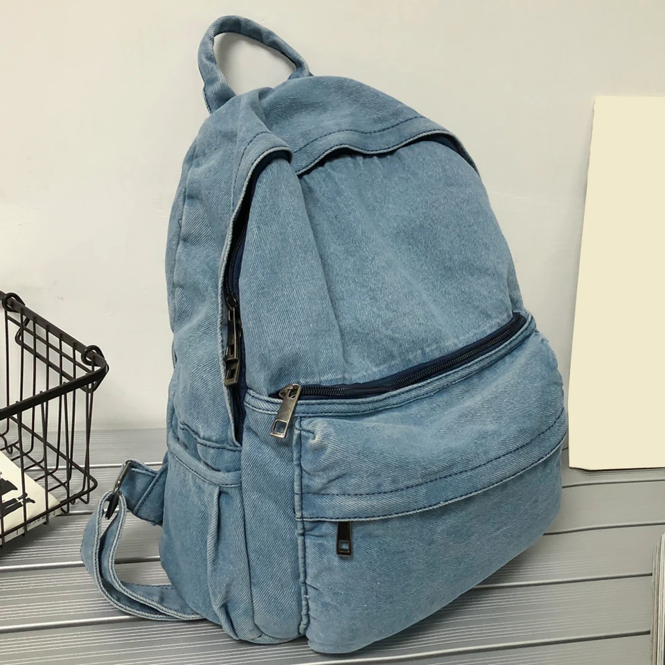Denim Fashion Schoolbags Solid študenti veľkej kapacity vintage batoh na výlet na turistické nákupy