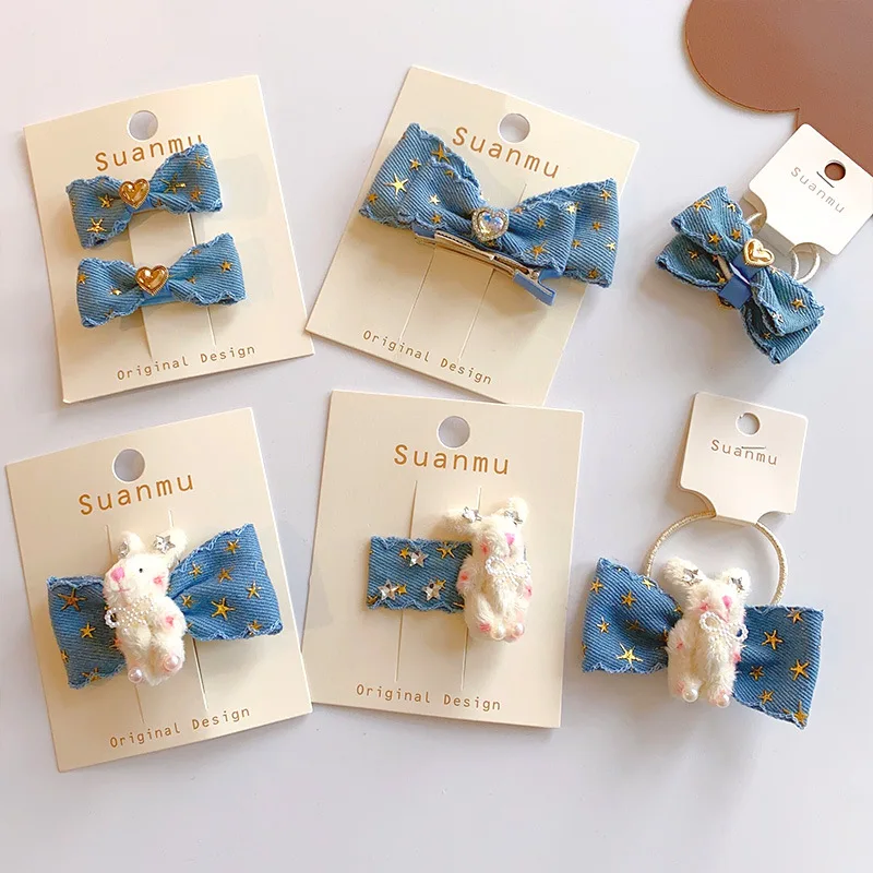 Denim Star Table Vlasy Clips for Kids balet tanečnica hviezdy kvetinové zajačiky dievčenské vlasové vlasy
