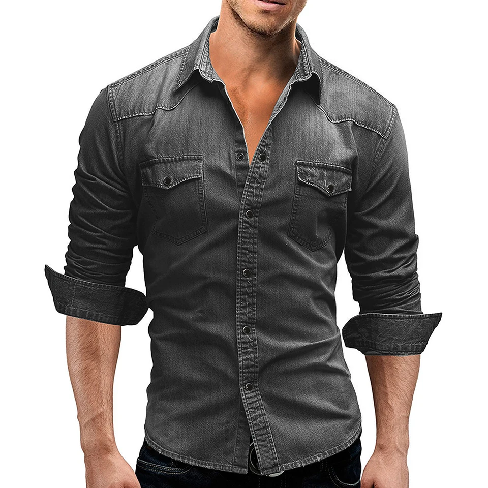 Denim Tshirt Men 2022 mes Cotónske džínsy Móda jesenná tenký štíhly rukáv Mužský kovbojský košeľa štýlové umývacie topánky