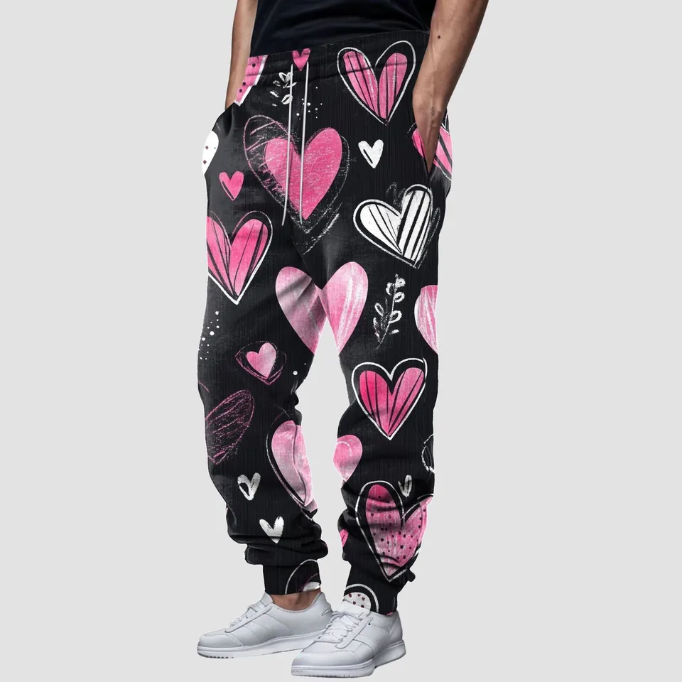 Denné streetwear Pants Muži pohodlné fleece teplé príležitostné módne a zábavné valentínske vytlačené muži na voľný čas 2025