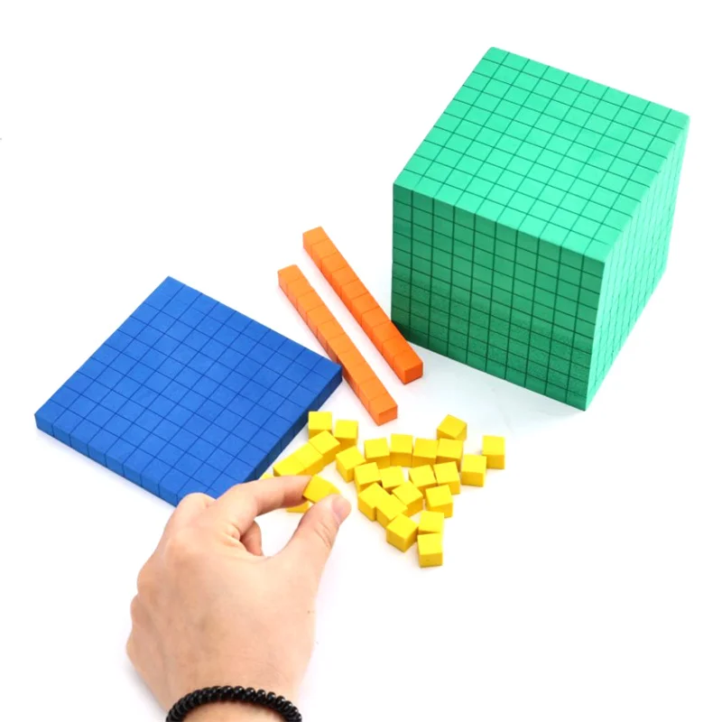 Desať blokov Kompletné set Kids matematické hračky Plastové matematické bloky plastová základňa desať set kocka deti matematické hračky na počítanie kociek set