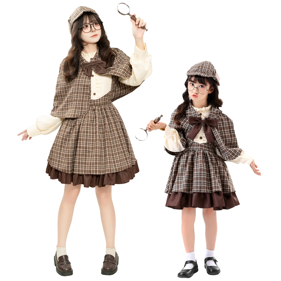 Detektív Cosplay kostým britský vysokoškolský štýl vysoký golier s dlhým rukávom šaty Helloween Game Female-Child Sister Outfit