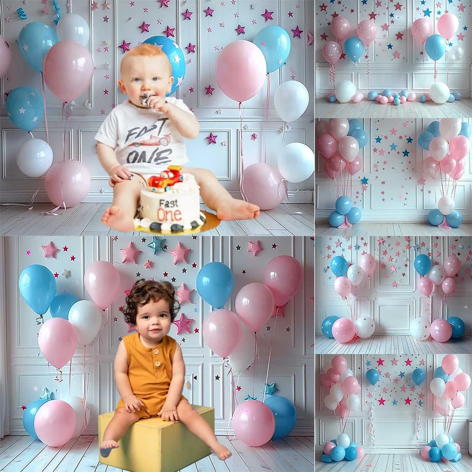 Deti 1. narodeniny Photography Pozadie Baby Party Party Farebné balóny trblietavé hviezdy Party Dekorácie Fotografie Kady Štúdio Štúdio