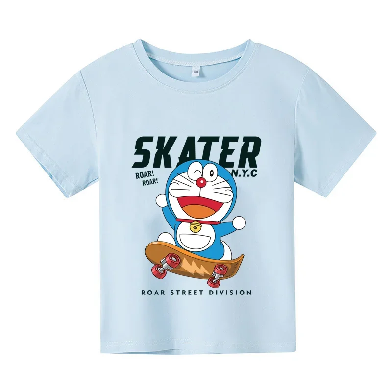 Deti 4-14 rokov staré chlapci dievčatá Doraemon letné krátke rukávy Pure Cotton Fashion Príležitostné krátke rukávy Street móda