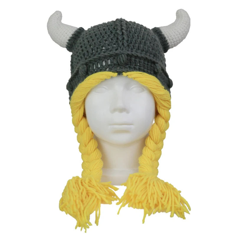 Deti barbar vagabond viking brady beanie roh klobúku ručne vyrobené zimné teplé narodeniny vtipný roubík halloween vianočné darčeky