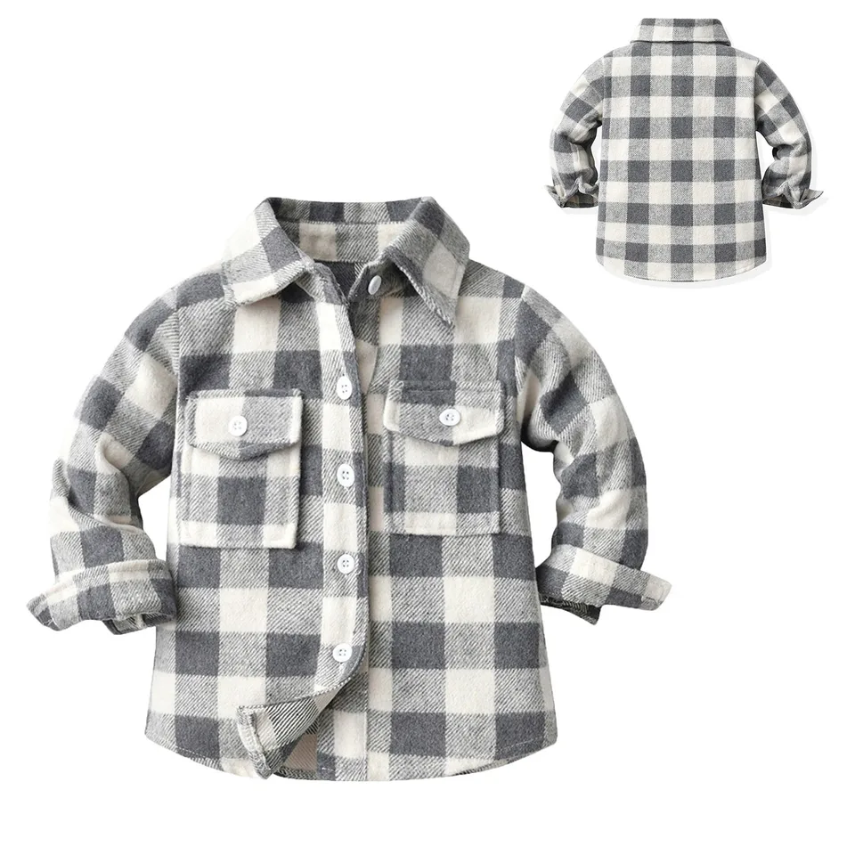 Deti batoľa flanel košele bunda Plaid s dlhým rukávom klopa gombíka dole tuhá farba Boys Veľkosť 6 s dlhým rukávom Boys Small