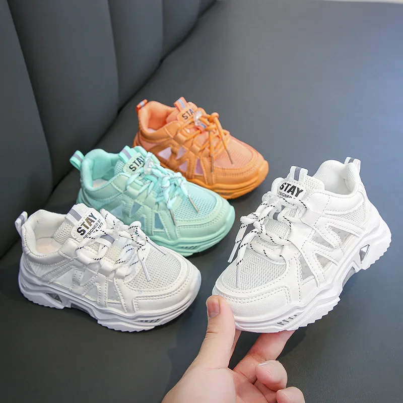 Deti biele topánky Summer leto nových chlapcov Športové topánky priedušné a non-šmykľavky dievčatá bežecké topánky size36-27