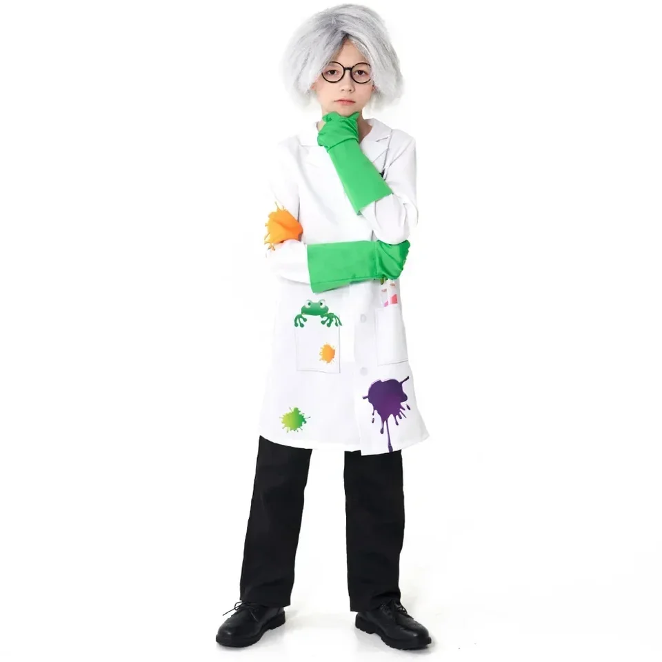 Deti blázon šialeného vedca cosplay kostým zlí doktor cosplay pre chlapčenské laboratórne plášť outfit