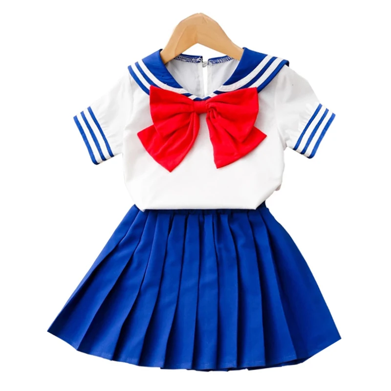 Deti Cosplay kostýmy Oblek pre dievčatá leto letný krátky rukáv luk Top skladanú sukňu Sailor Moon Sets