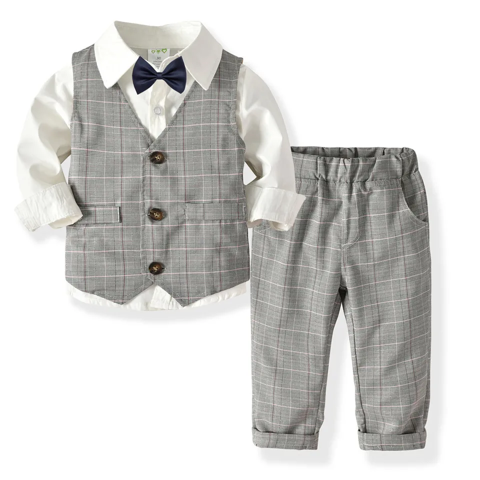 Deti deti chlapci páni oblečené košele Vesné nohavice kravata narodeninové kostýmy Party Elegantné set chlapče, ležérne formálne opotrebenie 1 ~ 7t