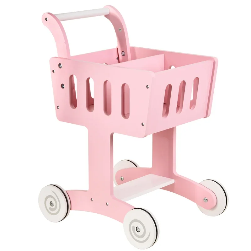 Deti dieťa včasné vzdelávanie simulácia hračky Hračky Drevené ružové ružové supermarketové nákupné košík Push Walker Toy