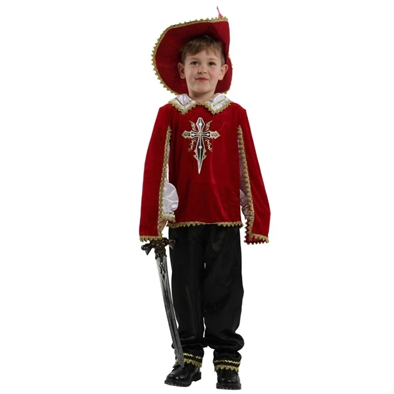 Deti dieťa červené stredoveké rytierske mušketier kostým Grécky rímsky bojovník cosplay pre chlapcov Halloween karneval mardi gras luxusné šaty