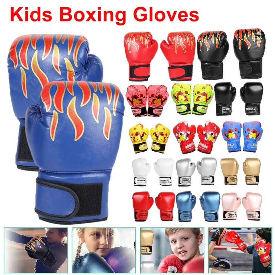 Deti dospelé kickboxové rukavice PU kožené boxerské rukavice profesionálne priedušné rukavice plameňové výcvikové rukavice pre Muay Thai zápas