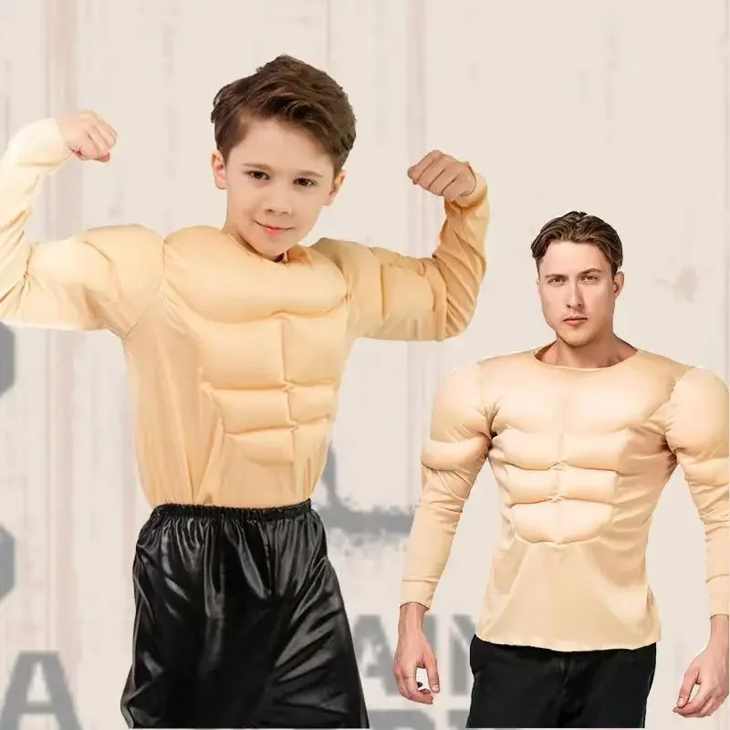 Deti dospelí chlapci svalové tričko Deti zápasník Halloween Karneval Cosplay kostým sa oblieka na párty školská scéna