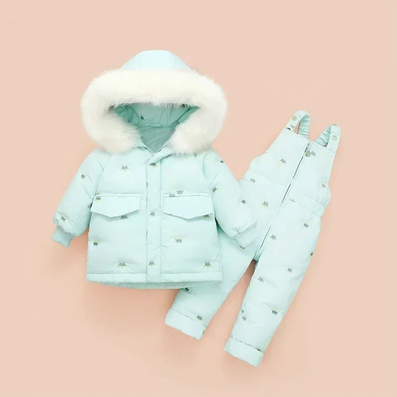 DETI Down Coat bunda + kombinézy Kids pre deti batoľa chlapca oblečenie dole 2ks zimné oblečenie