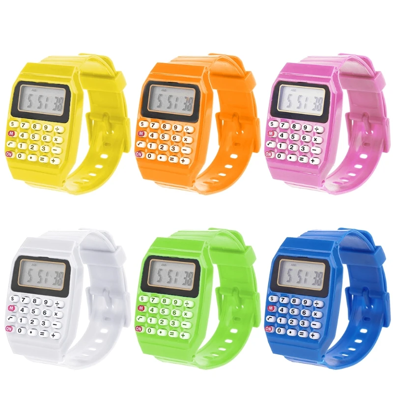 Deti elektronická kalkulačka silikónová dátum viacúčelová klávesnica zápästie Watch 667C