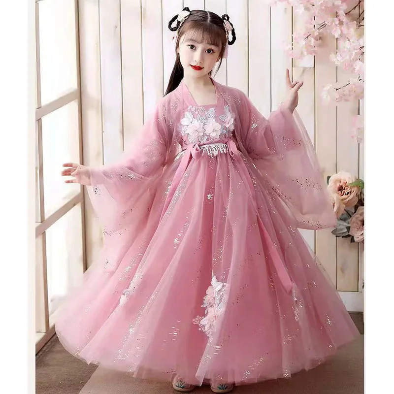 Deti Hanfu kostým dievča Hanfu Tang Dynasty Chinese Princezná rozprávka Detské oblečenie Show Elegantné kostýmy