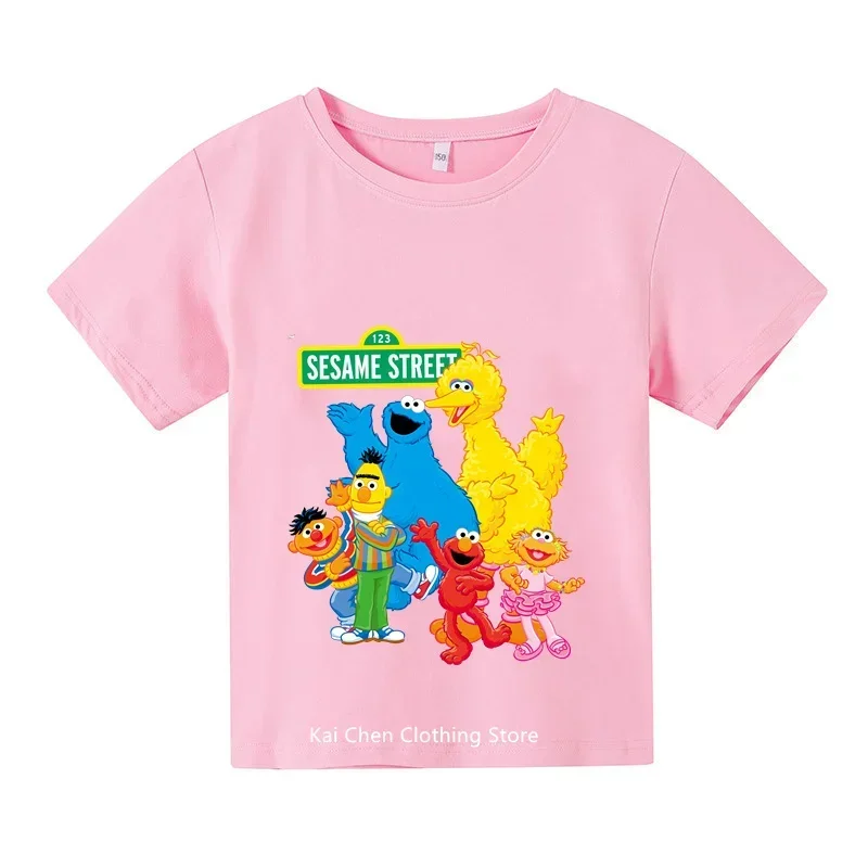 Deti leto s krátkym rukávom Dievčatá a chlapci tričko The Sesame Street Elmo Cartoon Print Detské tričko vtipné detské oblečenie