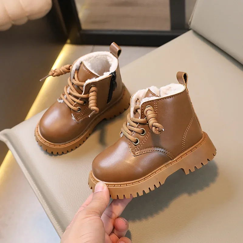 Deti módne bavlnené topánky chlapci Dievčatá Klasické zimné teplé martine topánky Kids Lace Up Bočný sklz na zips na protišmykových topánkach
