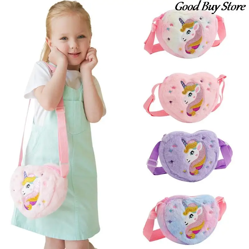 Deti plyšové ramenné kabelka Mini mäkké vrecká s krížmi krásne jednorožec zimné kabelky nastaviteľné remienok Storage Secure Totes
