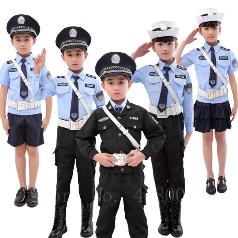 Deti policajt Cosplay Cotumes Fancy Halloween Party Traffict Police Clothing Set Boys Performance Stage Road-Play oblečenie WX