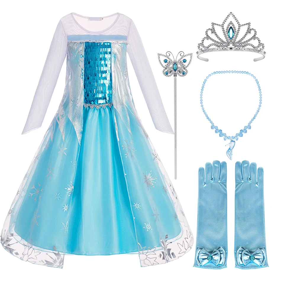 Deti princezná kostým malé dievčatká sneh kráľovná doplnky šaty na narodeniny maxi cosplay šaty deti elsa loptové šaty