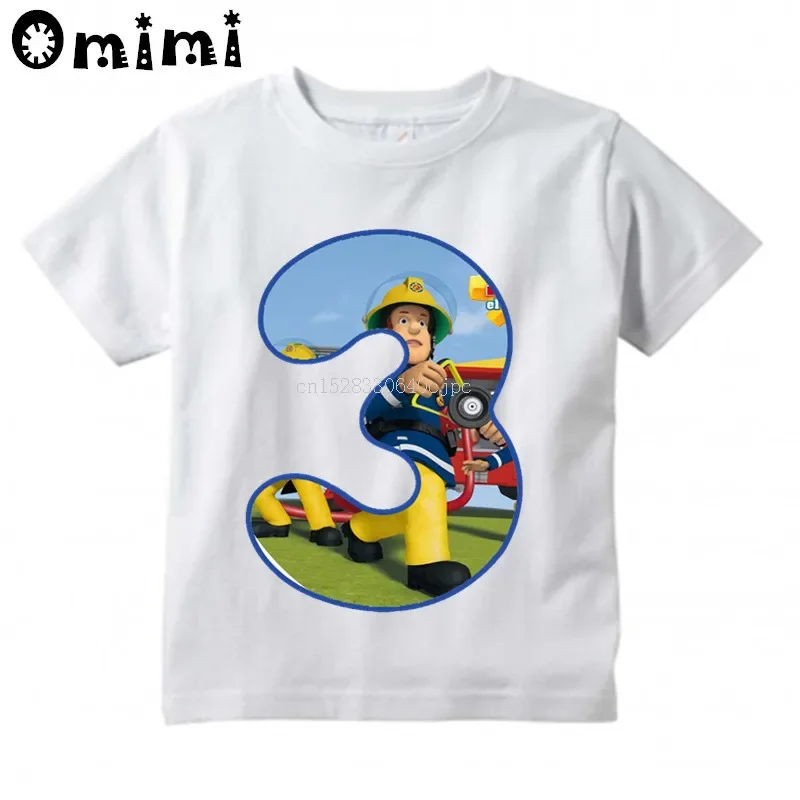 Deti Sam Fireman číslo 1-9 Hasičský dizajn Tir Tirlk Chlapci/Dievčatá Letter Kawaii Krátke rukávy Top detské vtipné tričko, BAL617