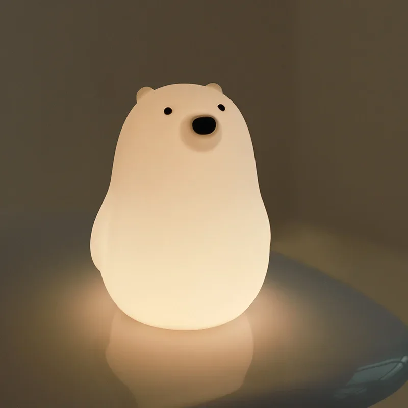 Deti silikón roztomilý malý biely medveď Pat Light Svetlo svetlo Sleep Sleep Sleep Light Light Ochrana očí ochrana Malé nočné svetlo
