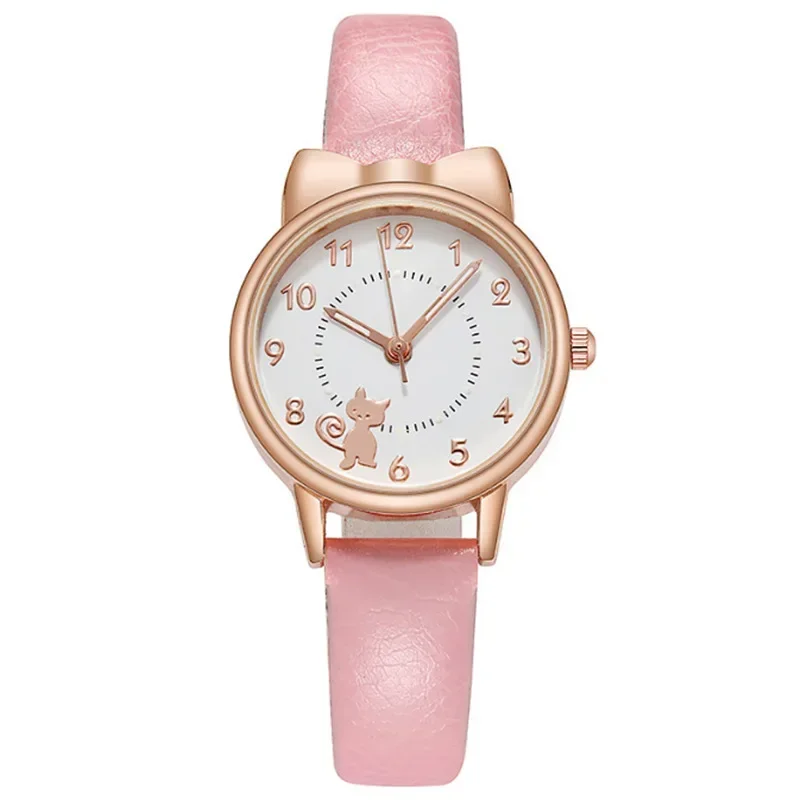 Deti sledujú, ako Cat Quartz Watches Clocks Girls Darček roztomilý kreslený náramok s svetelným ukazovateľom Detské hodinky pre ženy relogio