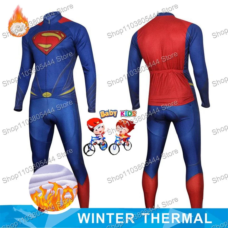 Deti super hrdina anime komiks cyklistický dres set zimný s dlhým rukávom Boys Clothing Children Road Bike bunda Bicycle Pant Suit Mtb