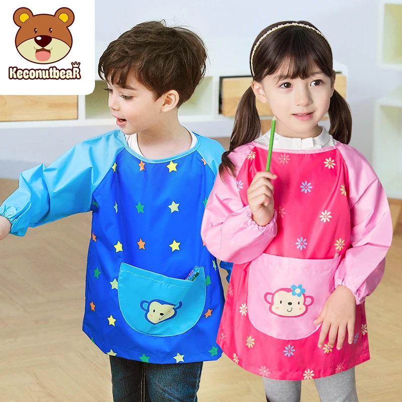 DETI Vodotesné s dlhým rukávom Art Smock zástera 2022 Nová karikatúra Monkey Kids Clothing Dievčatá chlapci maľujúce zástery detská výživa podbradlí