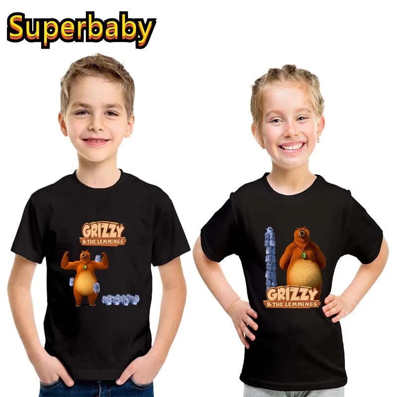 Deti vtipné tričko slnečné svetlo grizzy medveď roztomilé limmings tlače karikatúry chlapcov dievčatá oblečenie letné deti bavlna mäkké tričko