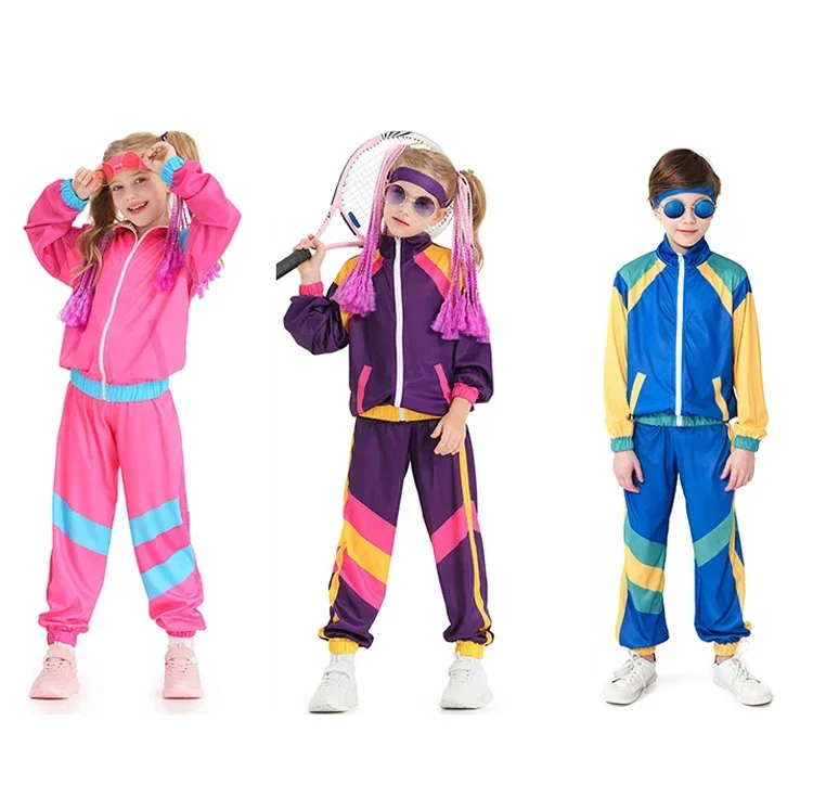 DETS ALEBO BOY A GIRLS 80. rokov 90. rokov Sportswear Suit Retro Disco Hip Hop kostýmy módna Patha s dlhým rukávom zipsové nohavice