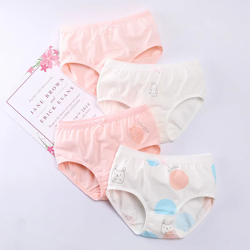 Detská bavlnená dámska spodná bielizeň pre všetky sezóny stredné a veľké detské trojuholník 4 rohové študentské šortky dievčatko Cotton Girls 4ks
