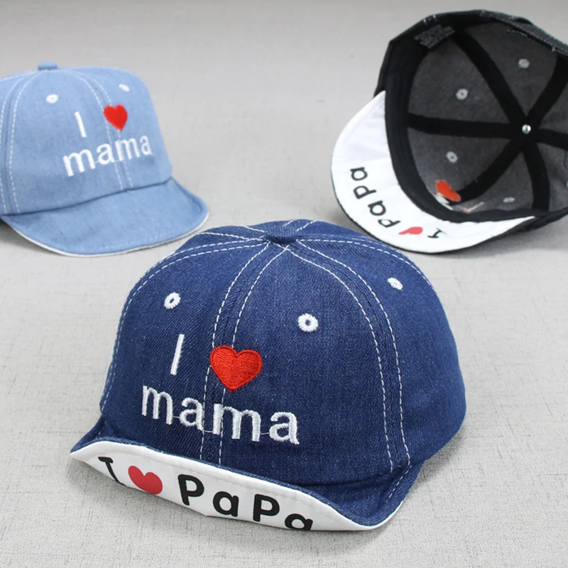 Detská denim baseballová čiapka nová jar roztomilý vyšívaný list Solid Sunhat Boys Girls Cotton Snapback Caps