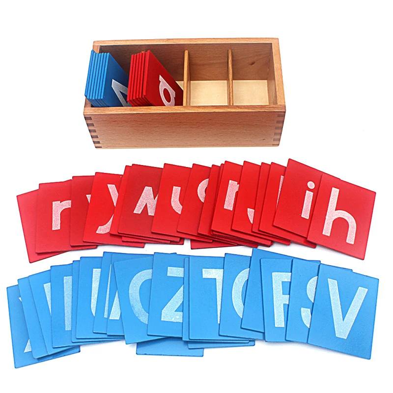 Detská hračka Montessori Lower a Capital Case Brandpale Modré červené listy drevené krabičky pre predškolské vzdelávanie v ranom detstve Brinquedos Juguetes