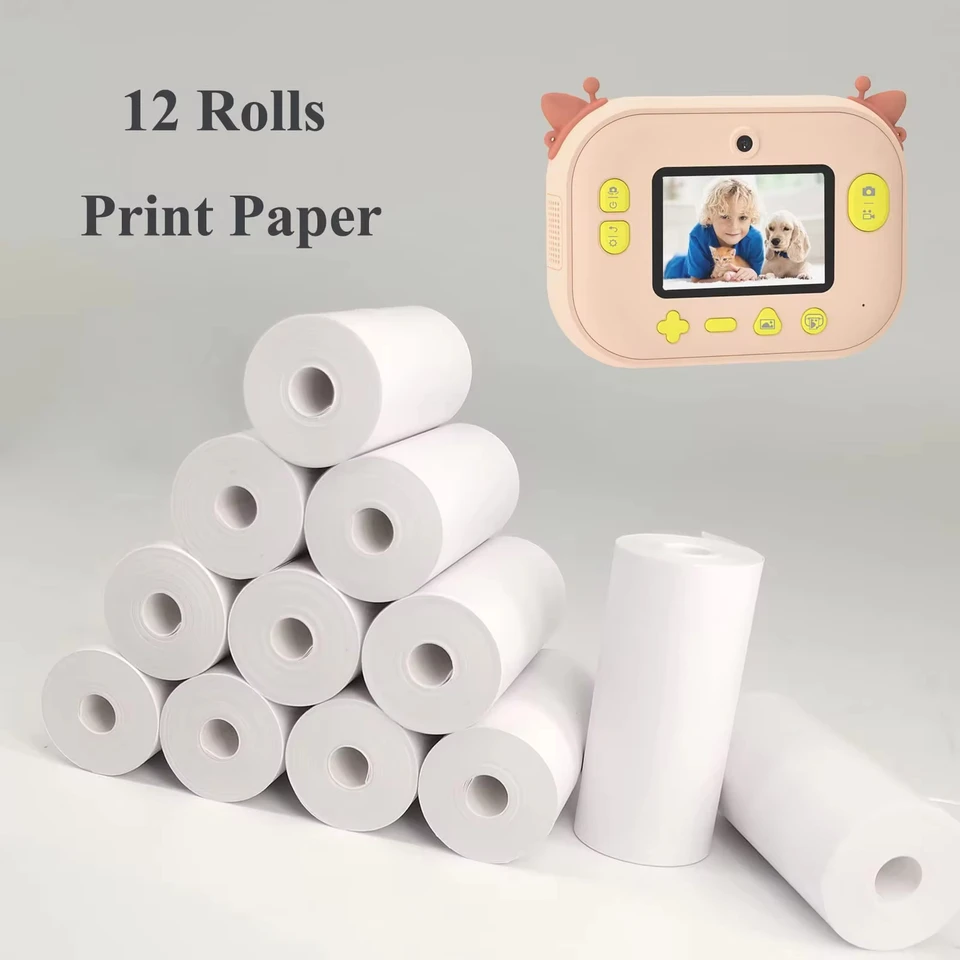 Detská kamera na okamžité tlačové doplnenie papiera 12 rolls Kid Instant Print Camera, kompatibilný s tepelnými tlačiarňami až do šírky 57 mm