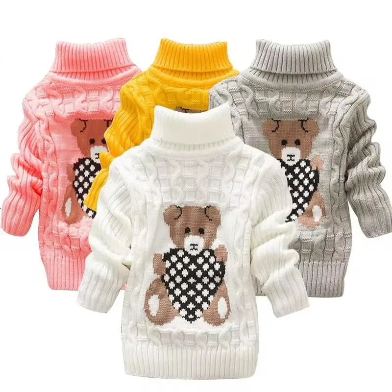 Detská karikatúra medveď neformálny sveter Crewneck Husté deti slouchy mäkké teplé vlnené oblečenie pre chlapcov dievčatá na jeseň zimné svetre 1-8 y